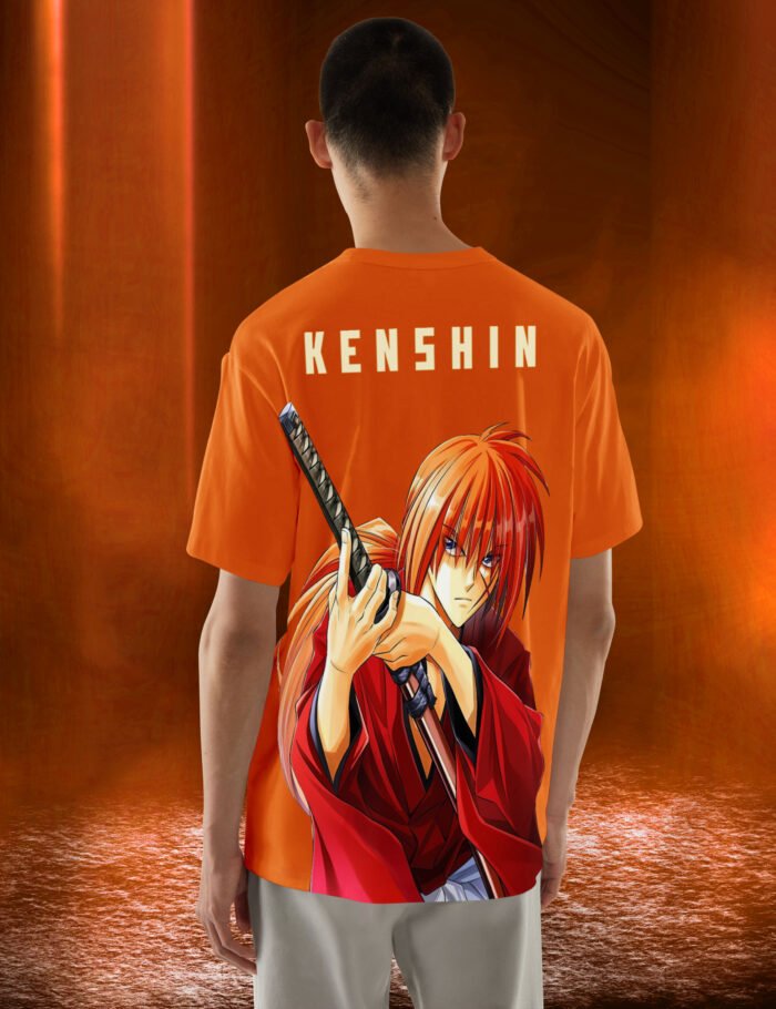 Kenshin Oversized T Shirt Orange Design – Anime Samurai Print back side
