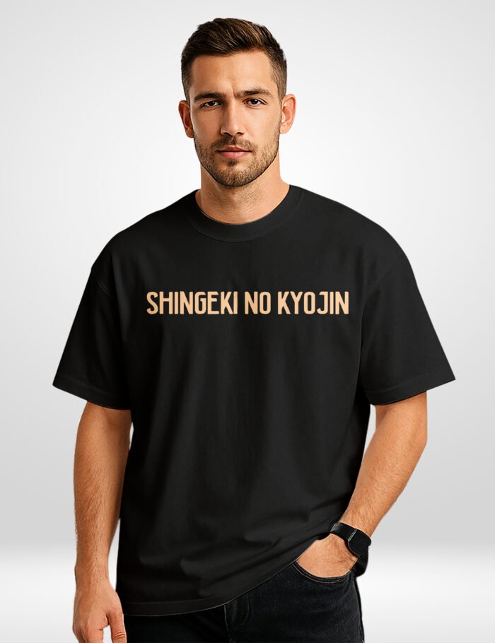 Attack on Titan Oversized T Shirt with Shingeki no Kyojin Text – Front