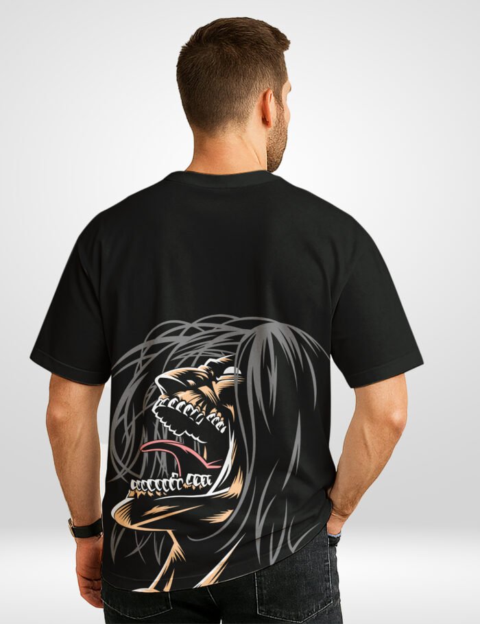 Eren Titan Rage Design on Attack on Titan Oversized T Shirt – Back View