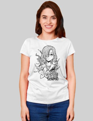 senpai anime t-shirt for women white cotton manga print