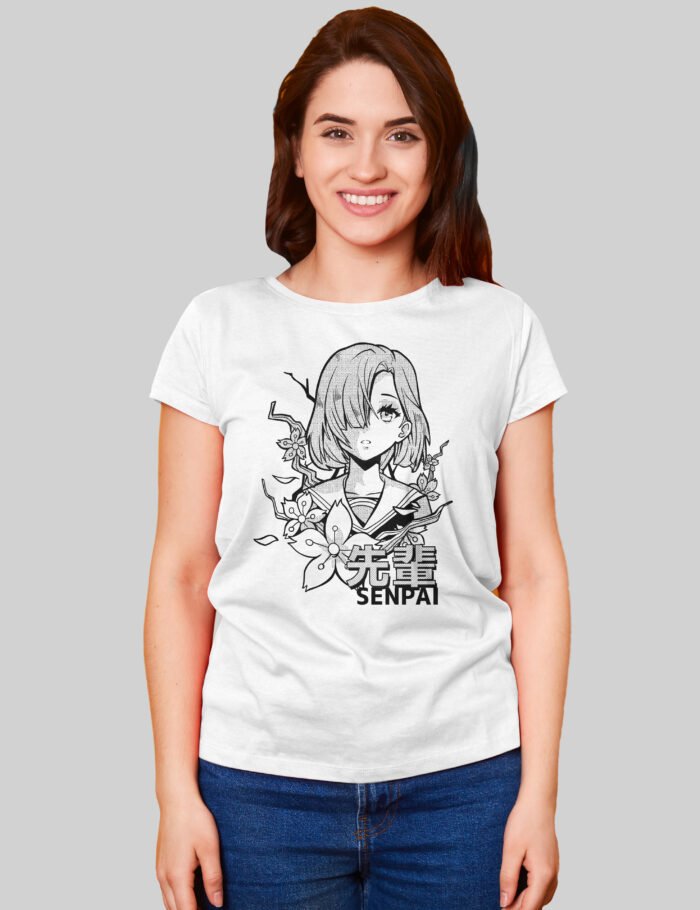 senpai anime t-shirt for women white cotton manga print