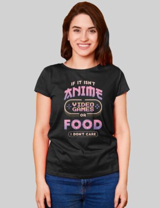 anime gamer food t-shirt for women black streetwear cotton